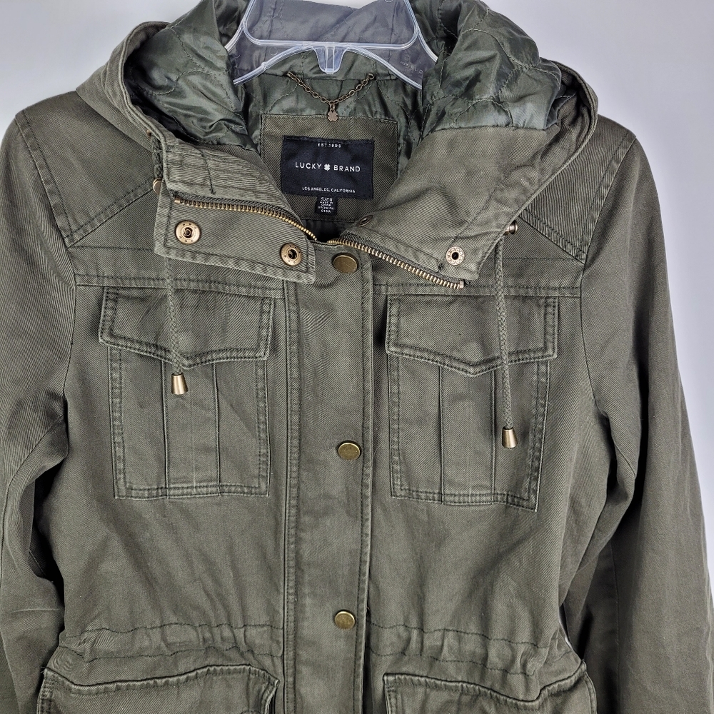 LUCKY BRAND Jacket Coat Green Utility Size S Military Hood Fully Lined - Picture 3 of 17